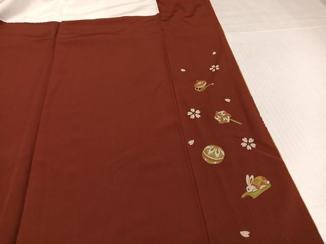 平和屋着物●上質な小紋　色紙兎花鞠文　金彩　ロング丈　正絹　逸品　AABJ3007ph
