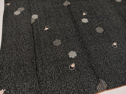 平和屋着物●上質な小紋　雪輪吉祥花文　黒地　正絹　逸品　AABJ3010ph
