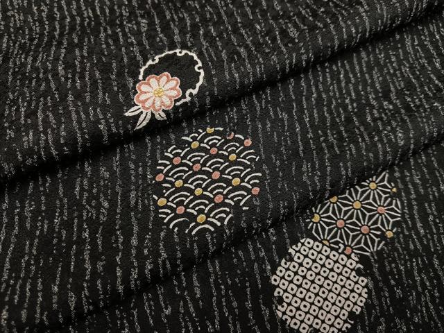 平和屋着物●上質な小紋　雪輪吉祥花文　黒地　正絹　逸品　AABJ3010ph