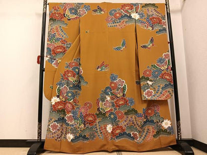 平和屋着物●豪華振袖　紅型　花蝶文　正絹　逸品　AABJ3012ph