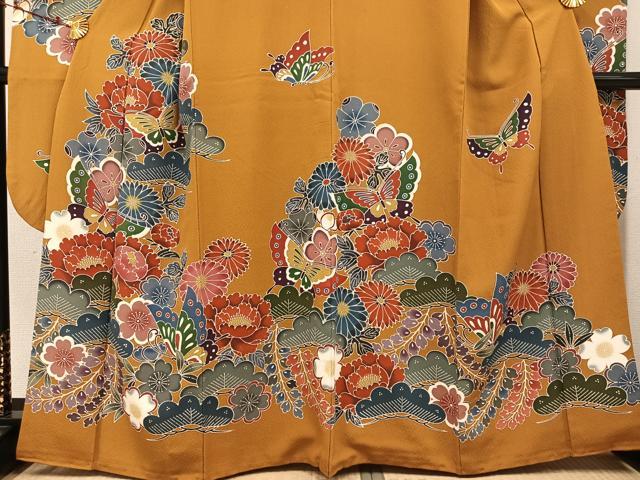 平和屋着物●豪華振袖　紅型　花蝶文　正絹　逸品　AABJ3012ph
