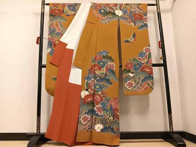 平和屋着物●豪華振袖　紅型　花蝶文　正絹　逸品　AABJ3012ph