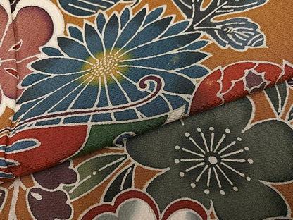 平和屋着物●豪華振袖　紅型　花蝶文　正絹　逸品　AABJ3012ph