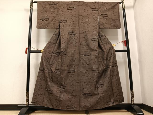 平和屋着物●本場大島紬　カタス7マルキ　エ霞雲重ね文　正絹　逸品　AABJ3015ph