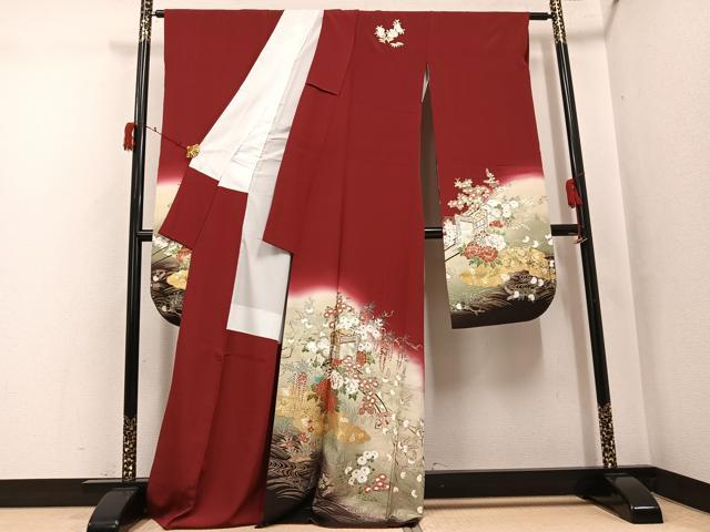 平和屋着物●豪華振袖　御所車花文　暈し染め　金銀彩　ロング丈　正絹　逸品　AABJ3016ph
