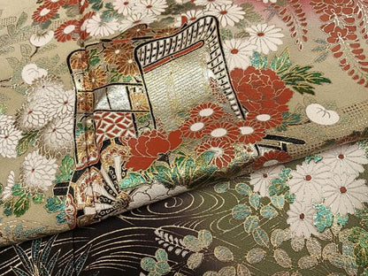 平和屋着物●豪華振袖　御所車花文　暈し染め　金銀彩　ロング丈　正絹　逸品　AABJ3016ph