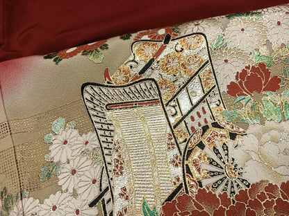 平和屋着物●豪華振袖　御所車花文　暈し染め　金銀彩　ロング丈　正絹　逸品　AABJ3016ph
