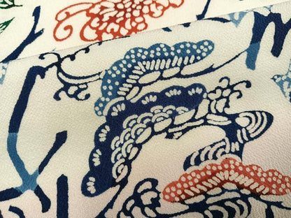 平和屋着物●上質な小紋　型染め　花鳥文字文　鬼しぼ縮緬　正絹　逸品　AABJ3017ph