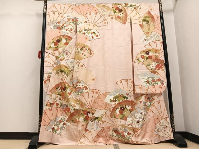 平和屋着物●豪華振袖　駒刺繍　檜扇草花文　金彩　正絹　逸品　AABJ3019ph