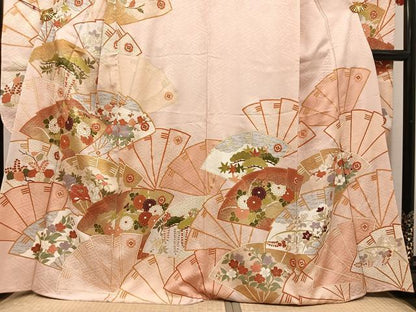 平和屋着物●豪華振袖　駒刺繍　檜扇草花文　金彩　正絹　逸品　AABJ3019ph