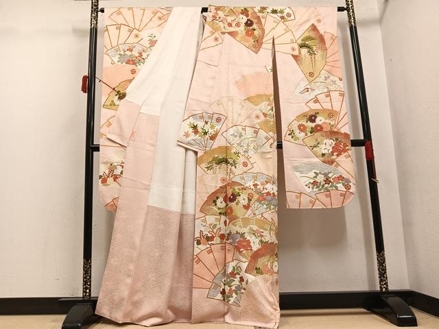 平和屋着物●豪華振袖　駒刺繍　檜扇草花文　金彩　正絹　逸品　AABJ3019ph
