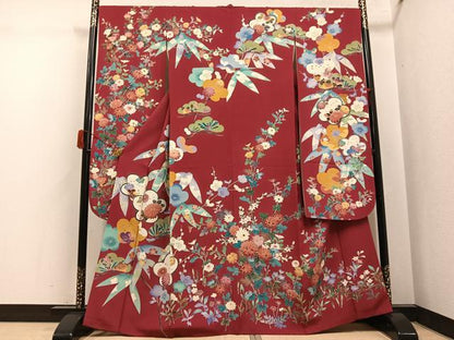 平和屋着物●豪華振袖　友禅　草花文　正絹　逸品　AABJ3020ph