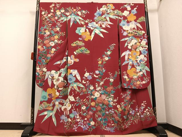 平和屋着物●豪華振袖　友禅　草花文　正絹　逸品　AABJ3020ph