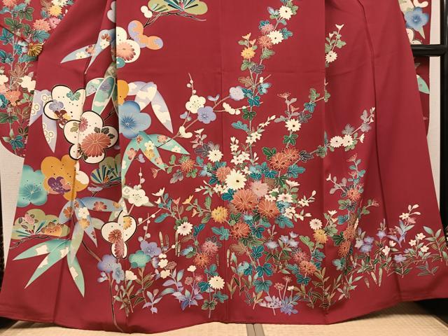 平和屋着物●豪華振袖　友禅　草花文　正絹　逸品　AABJ3020ph