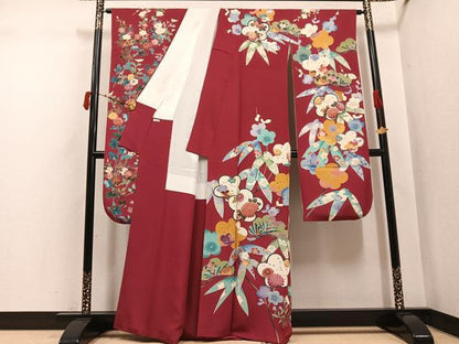 平和屋着物●豪華振袖　友禅　草花文　正絹　逸品　AABJ3020ph