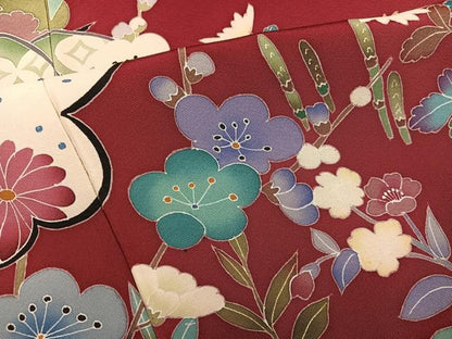 平和屋着物●豪華振袖　友禅　草花文　正絹　逸品　AABJ3020ph