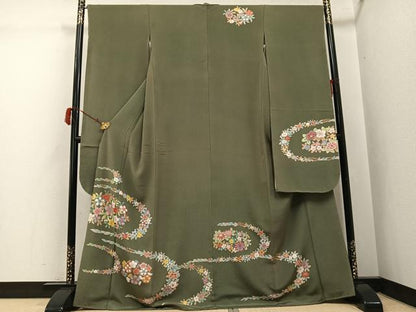 平和屋着物●豪華振袖　草花文　金彩　鬼しぼ縮緬　正絹　逸品　AABJ3021ph