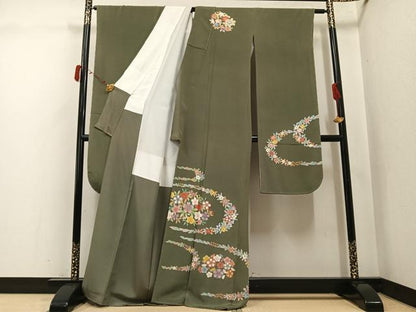 平和屋着物●豪華振袖　草花文　金彩　鬼しぼ縮緬　正絹　逸品　AABJ3021ph