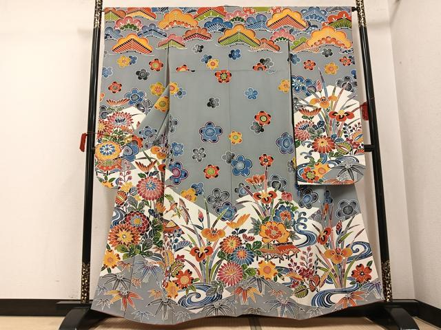 平和屋着物●豪華振袖　紅型　花鳥文　やまと誂製　正絹　逸品　AABJ3022ph