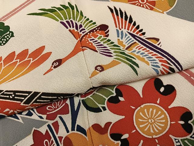 平和屋着物○豪華振袖 紅型 吉祥花鳥文 鬼しぼ縮緬 正絹 逸品 AAAW5235br