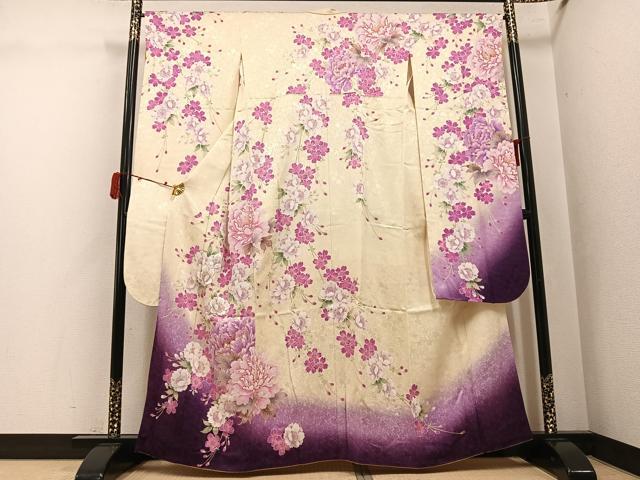 平和屋着物●豪華振袖　刺繍　花尽くし　暈し染め　金糸　正絹　逸品　AABJ3024ph