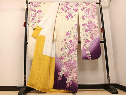 平和屋着物●豪華振袖　刺繍　花尽くし　暈し染め　金糸　正絹　逸品　AABJ3024ph