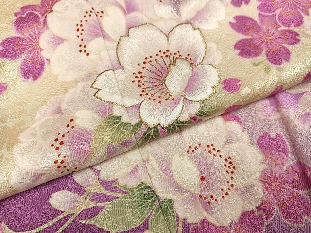 平和屋着物●豪華振袖　刺繍　花尽くし　暈し染め　金糸　正絹　逸品　AABJ3024ph