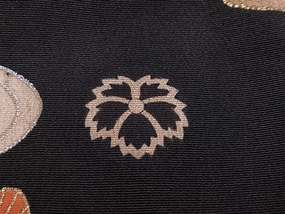 平和屋本店●アンティーク　大正ロマン　振袖　駒刺繍　松竹梅風景文　黒地　金銀彩　ロング丈　正絹　逸品　AABJ3028ph