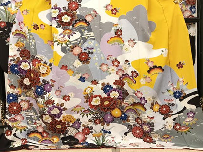平和屋着物●豪華振袖　紅型　草花文　ロング丈　正絹　逸品　AABJ3029ph