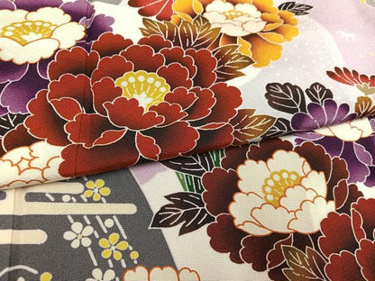 平和屋着物●豪華振袖　紅型　草花文　ロング丈　正絹　逸品　AABJ3029ph
