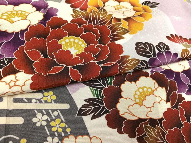 平和屋着物●豪華振袖　紅型　草花文　ロング丈　正絹　逸品　AABJ3029ph