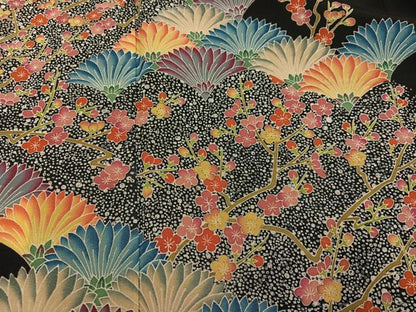 平和屋着物●本加賀友禅作家　奥原一就　黒留袖　枝花文　金彩　正絹　逸品　AABJ3032ph
