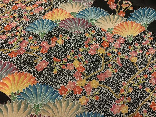 平和屋着物●本加賀友禅作家　奥原一就　黒留袖　枝花文　金彩　正絹　逸品　AABJ3032ph