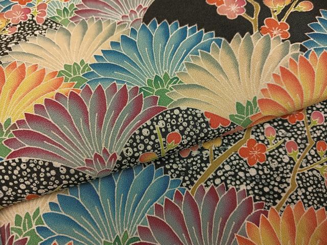 平和屋着物●本加賀友禅作家　奥原一就　黒留袖　枝花文　金彩　正絹　逸品　AABJ3032ph