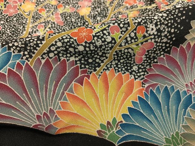 平和屋着物●本加賀友禅作家　奥原一就　黒留袖　枝花文　金彩　正絹　逸品　AABJ3032ph