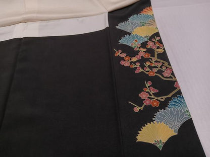 平和屋着物●本加賀友禅作家　奥原一就　黒留袖　枝花文　金彩　正絹　逸品　AABJ3032ph