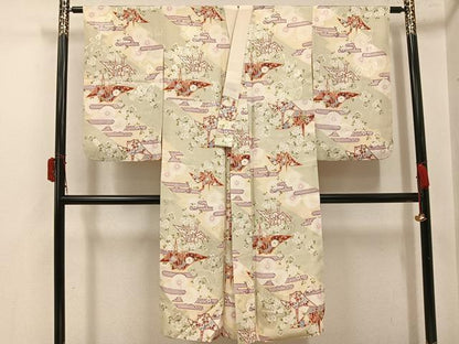 平和屋着物●長襦袢　袷　折り鶴花文　正絹　逸品　AABJ3033ph