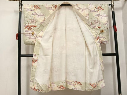 平和屋着物●長襦袢　袷　折り鶴花文　正絹　逸品　AABJ3033ph