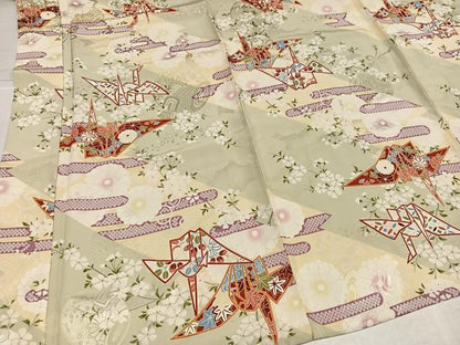 平和屋着物●長襦袢　袷　折り鶴花文　正絹　逸品　AABJ3033ph