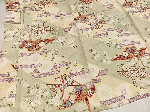 平和屋着物●長襦袢　袷　折り鶴花文　正絹　逸品　AABJ3033ph