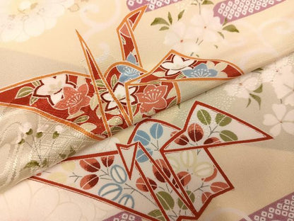平和屋着物●長襦袢　袷　折り鶴花文　正絹　逸品　AABJ3033ph