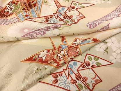 平和屋着物●長襦袢　袷　折り鶴花文　正絹　逸品　AABJ3033ph