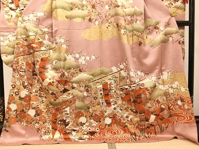 平和屋着物●豪華振袖　駒刺繍　几帳草花文　金彩　正絹　逸品　AABJ3036ph
