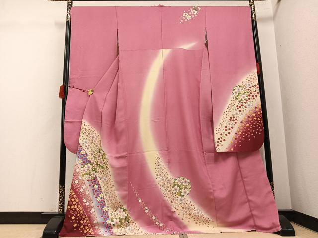 平和屋着物●豪華振袖　駒刺繍　舞桜文　暈し染め　金彩　金通し地　正絹　逸品　AABJ3038ph