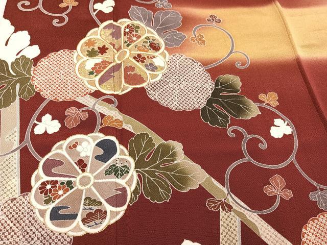 平和屋着物●藤あや子　訪問着　駒刺繍　花唐草文　暈し染め　金彩　鬼しぼ縮緬　銀座もとじ　正絹　逸品　AABJ3039ph