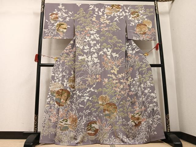 平和屋着物●藤あや子　訪問着　駒刺繍　松竹梅群れ鶴文　金彩　正絹　逸品　AABJ3041ph