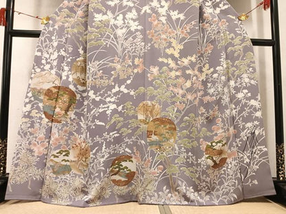平和屋着物●藤あや子　訪問着　駒刺繍　松竹梅群れ鶴文　金彩　正絹　逸品　AABJ3041ph