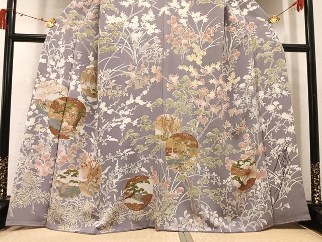 平和屋着物●藤あや子　訪問着　駒刺繍　松竹梅群れ鶴文　金彩　正絹　逸品　AABJ3041ph