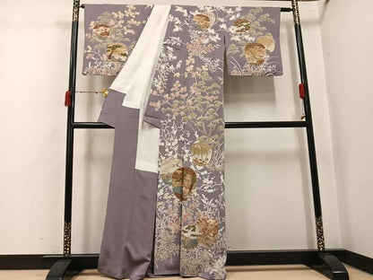 平和屋着物●藤あや子　訪問着　駒刺繍　松竹梅群れ鶴文　金彩　正絹　逸品　AABJ3041ph