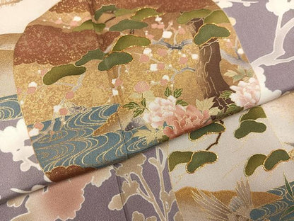 平和屋着物●藤あや子　訪問着　駒刺繍　松竹梅群れ鶴文　金彩　正絹　逸品　AABJ3041ph